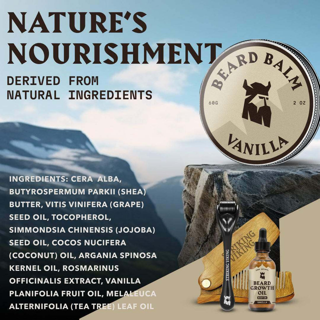 Beard Balm Vanilla, 2 oz tin, all-natural, organic, vanilla scent, beard care.