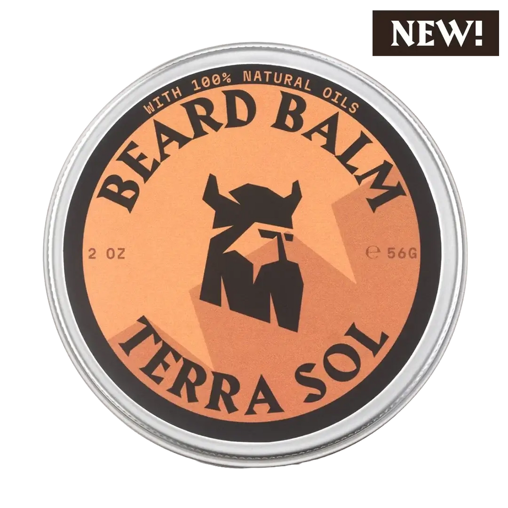 Terra Sol Beard Balm tin with natural oils for beard care and styling, 2 oz container