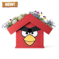 WildYard X Angry Birds™ Flowerpot Birdhouse — Red bird-shaped cedar birdhouse with wildflowers and succulents on the rooftop planter