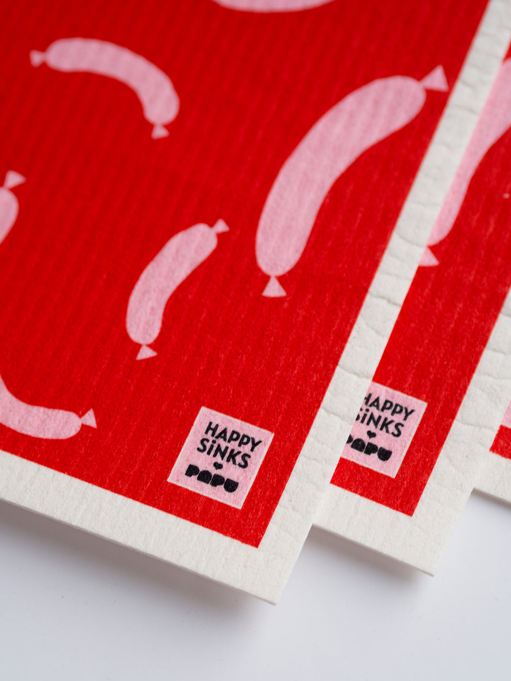 Happy Sinks Organic Cotton Dishcloth Set - Papu Sausage Red - 3pcs