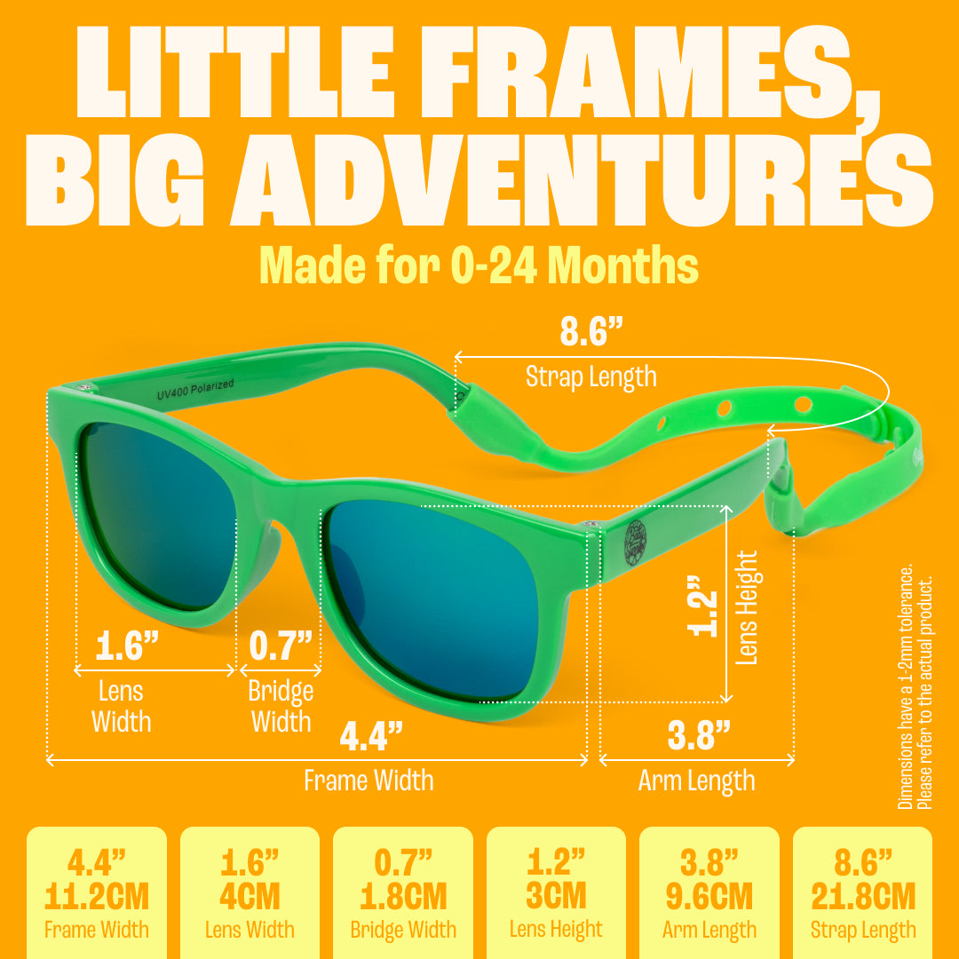 BABY SUNNIES Polarized Baby Sunglasses - Hulk Green, 0-24 Months - UV400 Protection & Infant Essentials - Shatter Resistant & Toddler Sunglasses - Adjustable Strap & Baby Beach Essentials