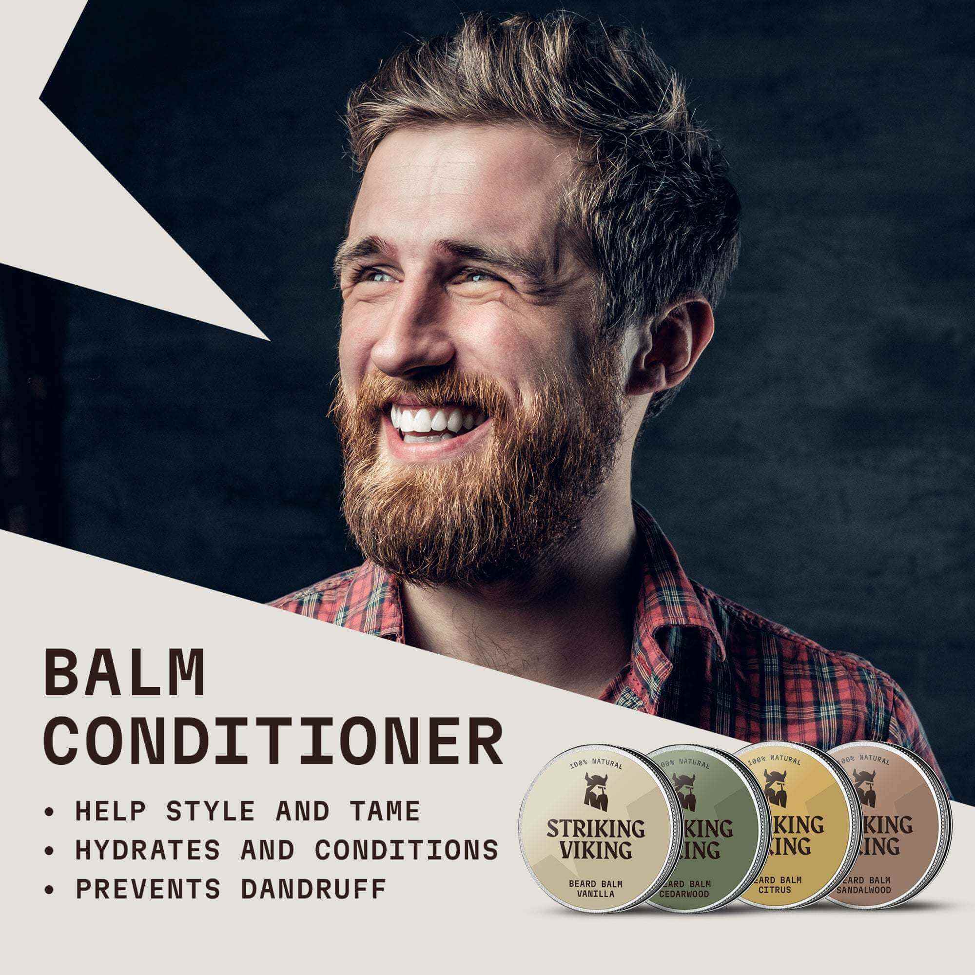 Beard Balm Variety 4 Pack Set with natural ingredients for styling and conditioning.