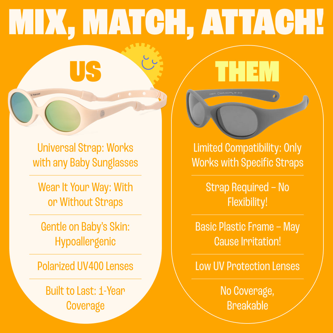 BABY SUNNIES Polarized Baby Sunglasses - Oval Peach - UV400 Lens For Baby Eye Protection - Sunglasses for Toddler with Case - Secure Fit with Strap