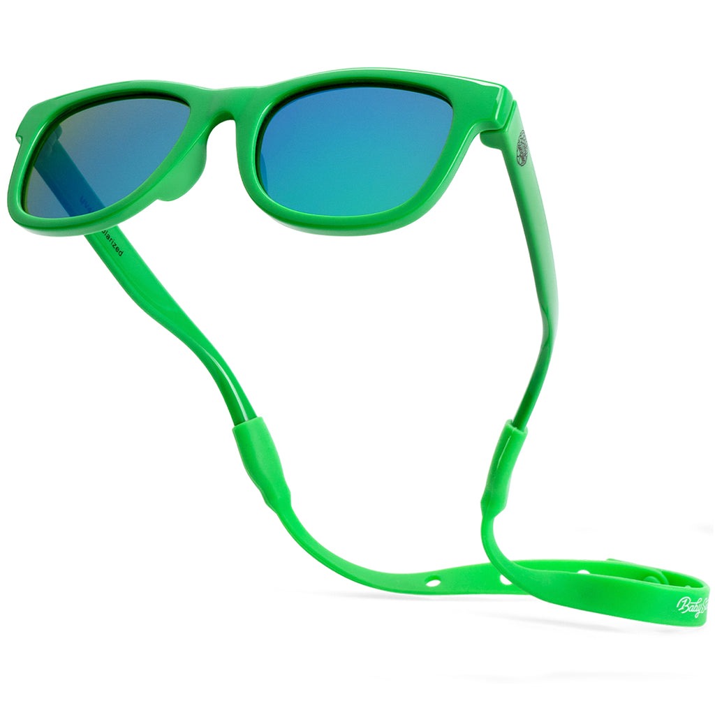 BABY SUNNIES Polarized Baby Sunglasses - Hulk Green, 0-24 Months - UV400 Protection & Infant Essentials - Shatter Resistant & Toddler Sunglasses - Adjustable Strap & Baby Beach Essentials