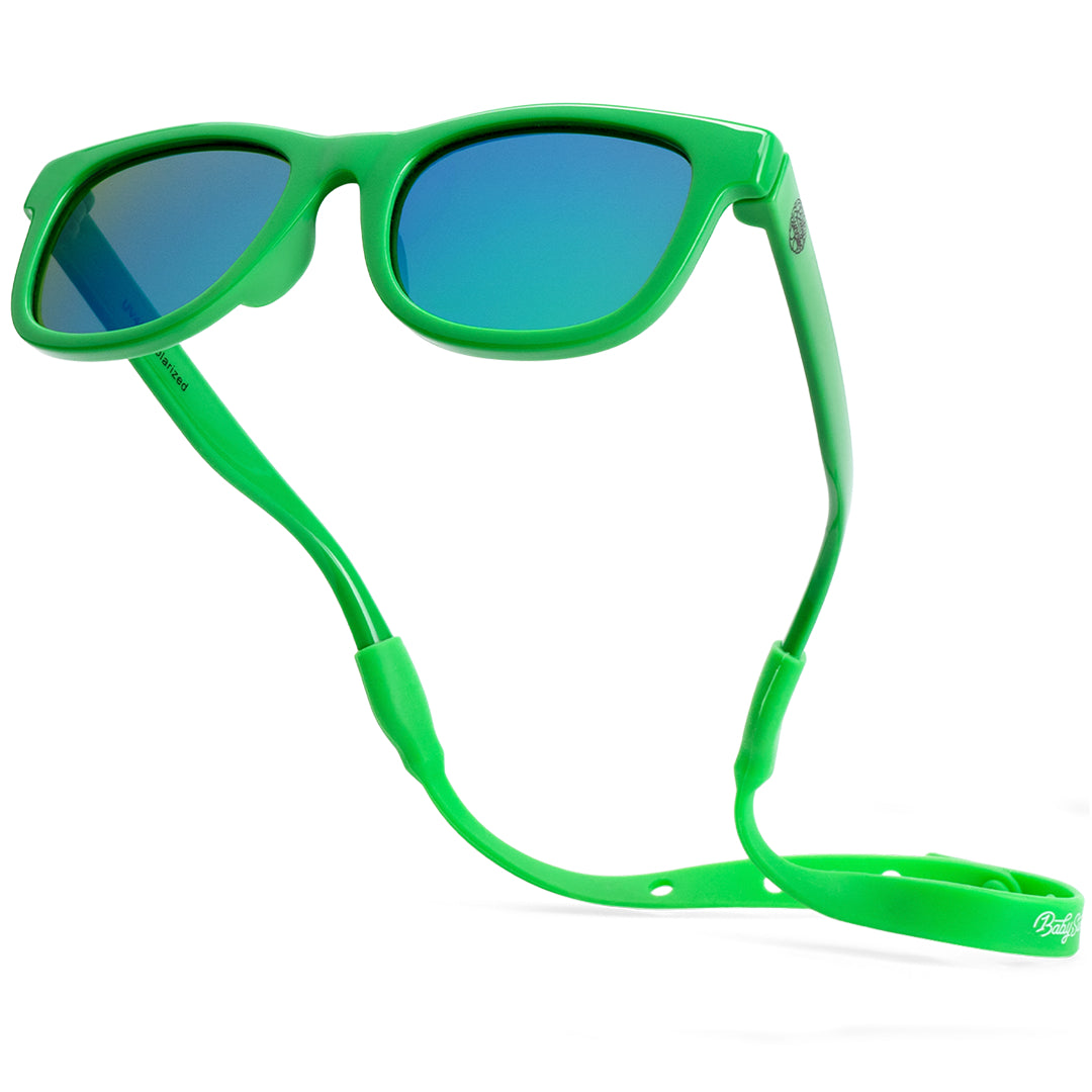 BABY SUNNIES Polarized Baby Sunglasses - Hulk Green, 0-24 Months - UV400 Protection & Infant Essentials - Shatter Resistant & Toddler Sunglasses - Adjustable Strap & Baby Beach Essentials