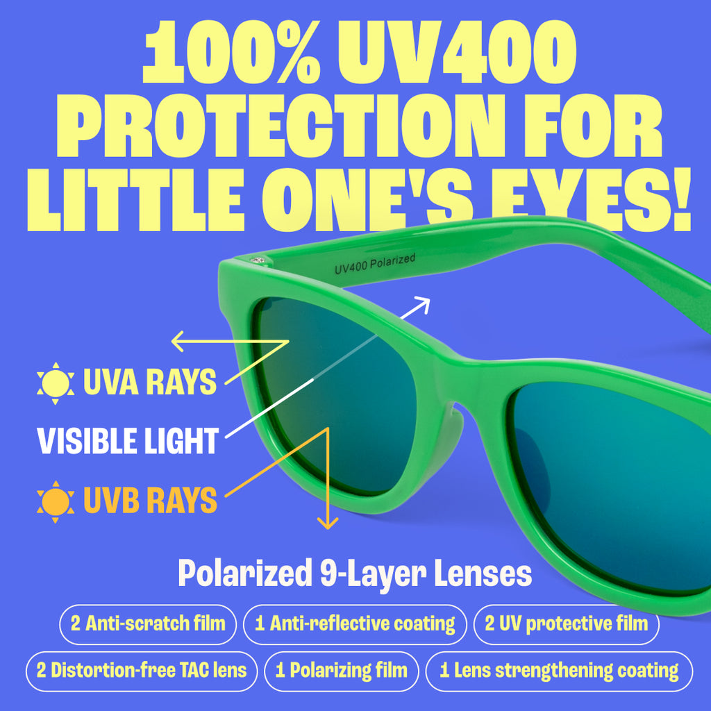 BABY SUNNIES Toddler Sunglasses - Neon Green, Ages 2-8 - Polarized & UV Protection Sunglasses for Kids - Flexible Frame for Kids Travel Essentials - Ideal Toddler Gifts Age 2-3