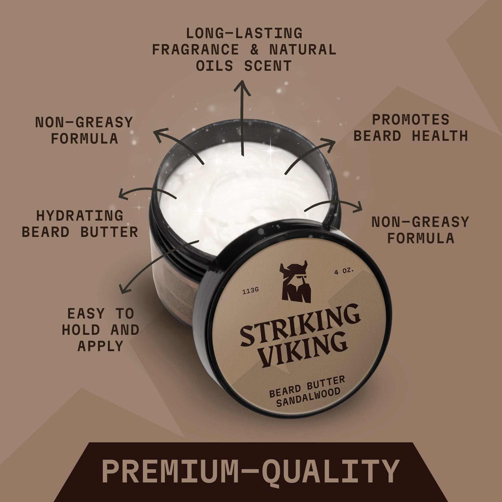 Premium Quality Sandalwood Beard Butter - Moisturizing, Non-Greasy, Long-Lasting Fragrance, Promotes Beard Health
