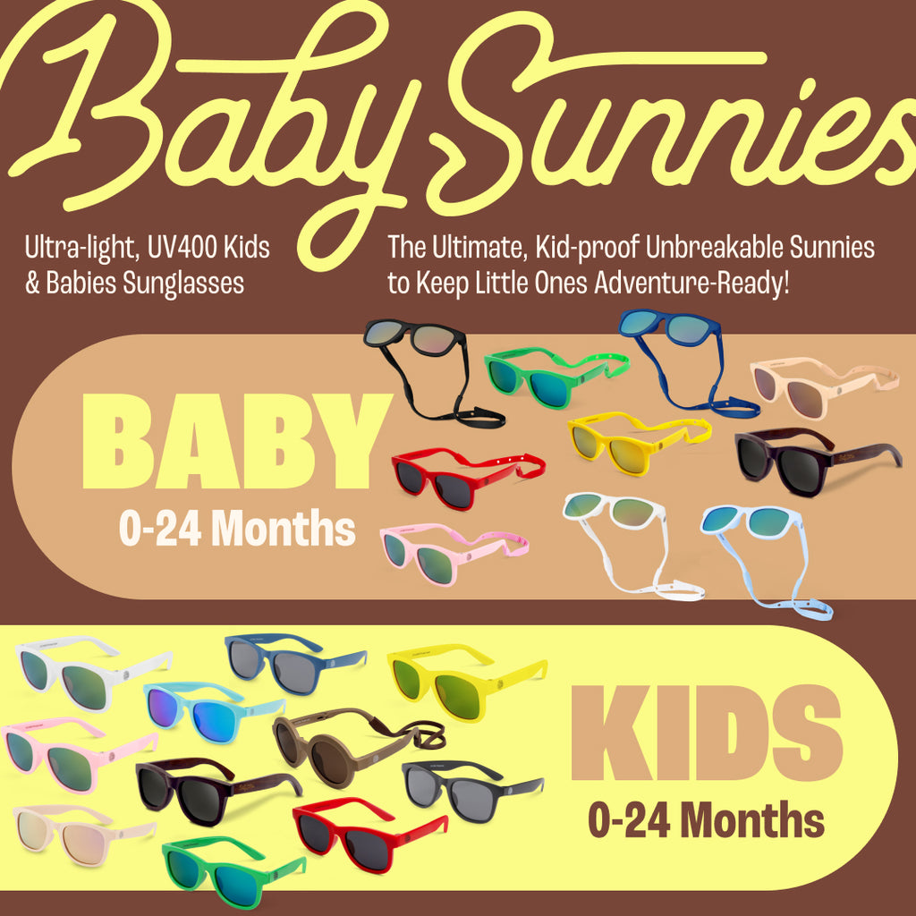 BABY SUNNIES Foldable Round Sunglasses - Brown, 2-8 Years - Unbreakable Design & Kids Sunglasses - Adjustable Strap & Kids Travel Essentials - Durable Bendable Frame & Road Trip Must Haves