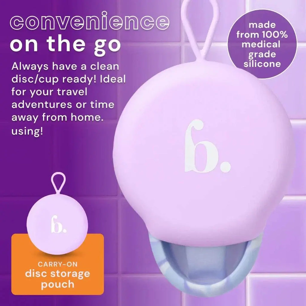Bodyotics Comfyflow menstrual cup and disc set with carry-on storage pouch made from 100% medical-grade silicone for reusable period care