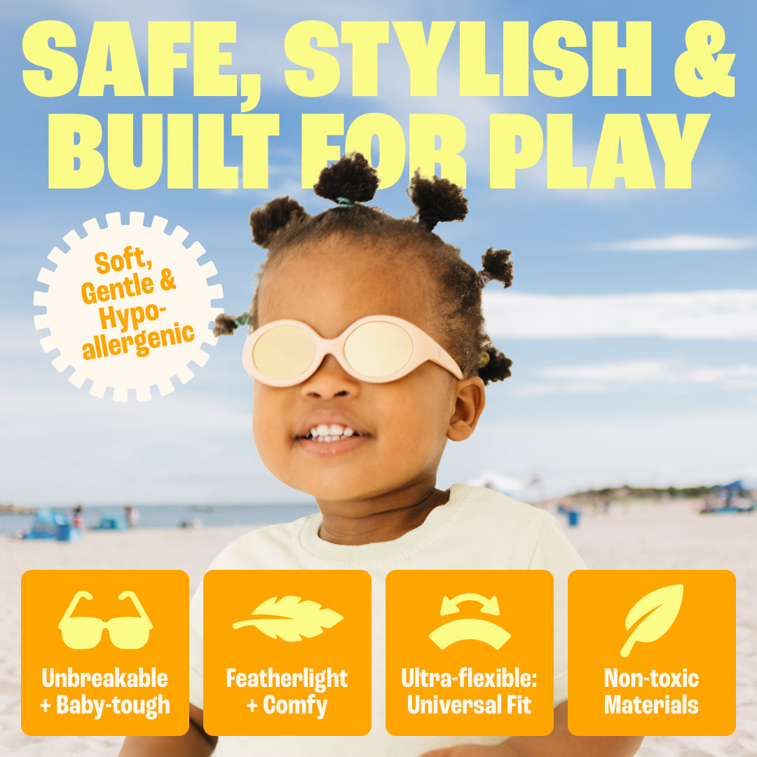 BABY SUNNIES Polarized Baby Sunglasses - Oval Peach - UV400 Lens For Baby Eye Protection - Sunglasses for Toddler with Case - Secure Fit with Strap