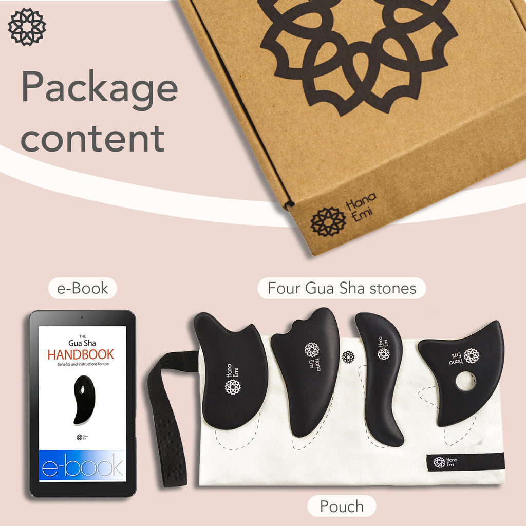 HaNaEmi Gua Sha Bian Stone Face Massage Tool Set - 4 pcs (US & EU)