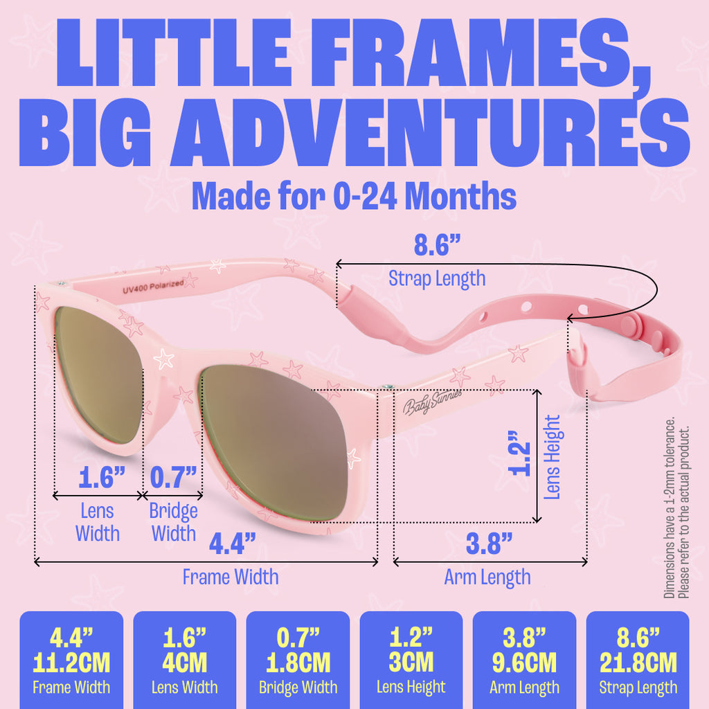 Baby Sunnies Polarized Baby Sunglasses Pink Starfish - UV400, 0-24 Months