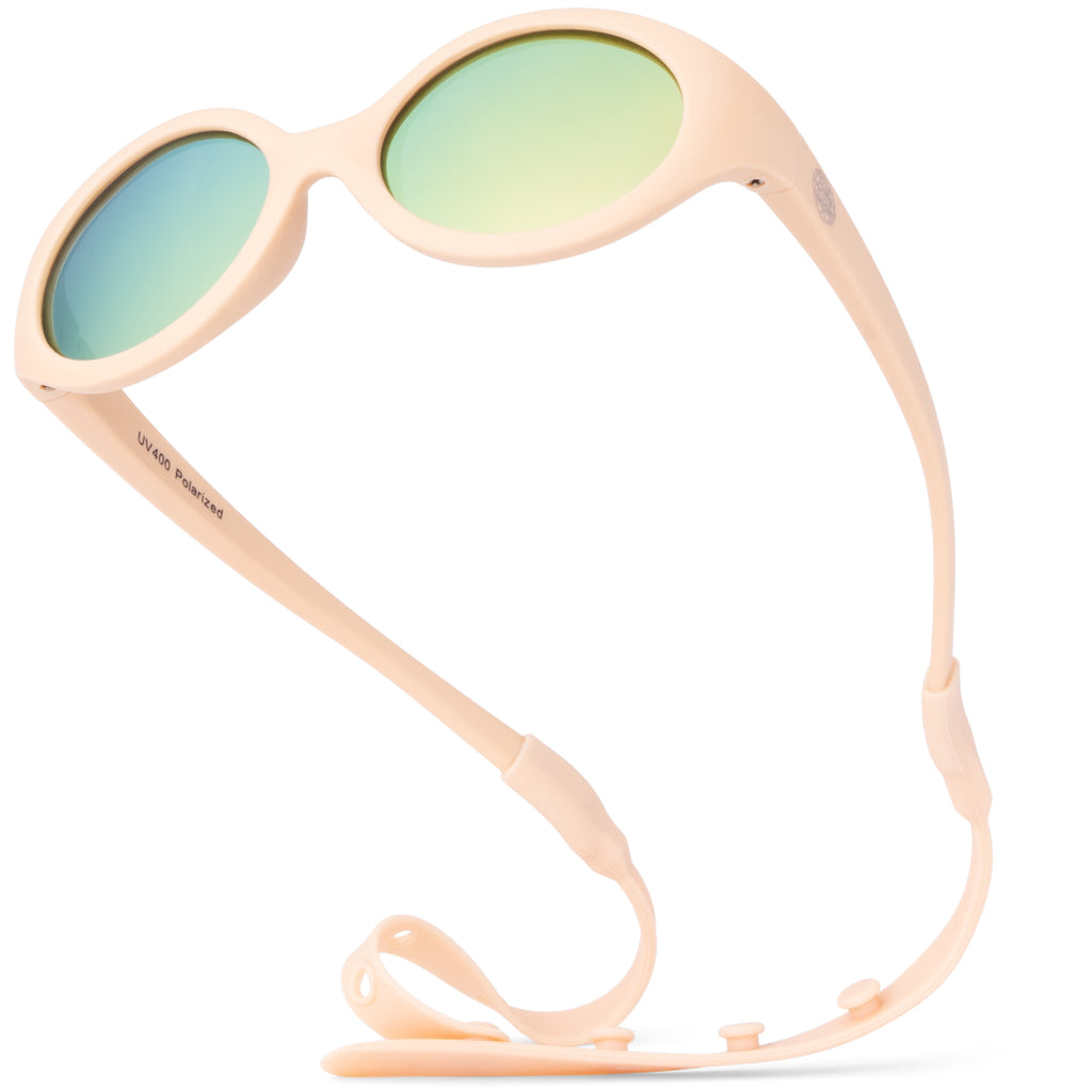 BABY SUNNIES Polarized Baby Sunglasses - Oval Peach - UV400 Lens For Baby Eye Protection - Sunglasses for Toddler with Case - Secure Fit with Strap