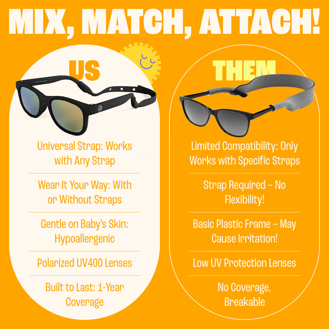 BABY SUNNIES Polarized Baby Sunglasses with Strap - 4 Pairs - Sky Blue, Navy Blue, Black & Pink - Unbreakable Flexible Infant Sunglasses - Toddlers Newborns 0-24 Months - Baby Travel Essential