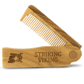 Folding Wooden Comb made from 100% sandalwood, handcrafted, switchblade style, Striking Viking.