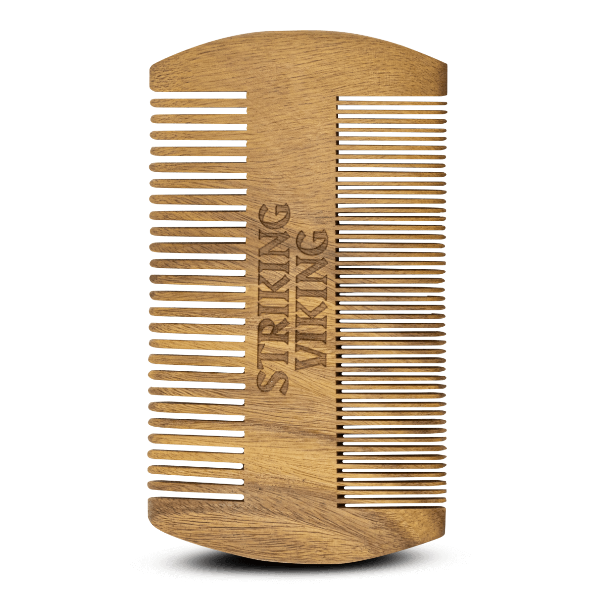 Sandalwood Wooden Beard Comb in black with dual-sided teeth for grooming.