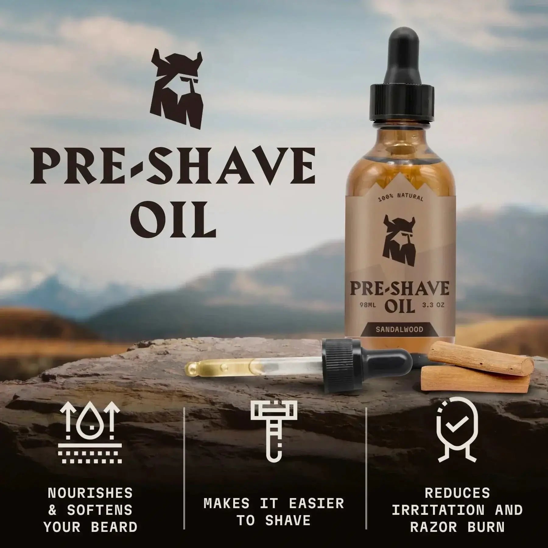 Pre Shave Oil for Men - Sandalwood, enhances shave glide, nourishes skin, professional-grade formula.