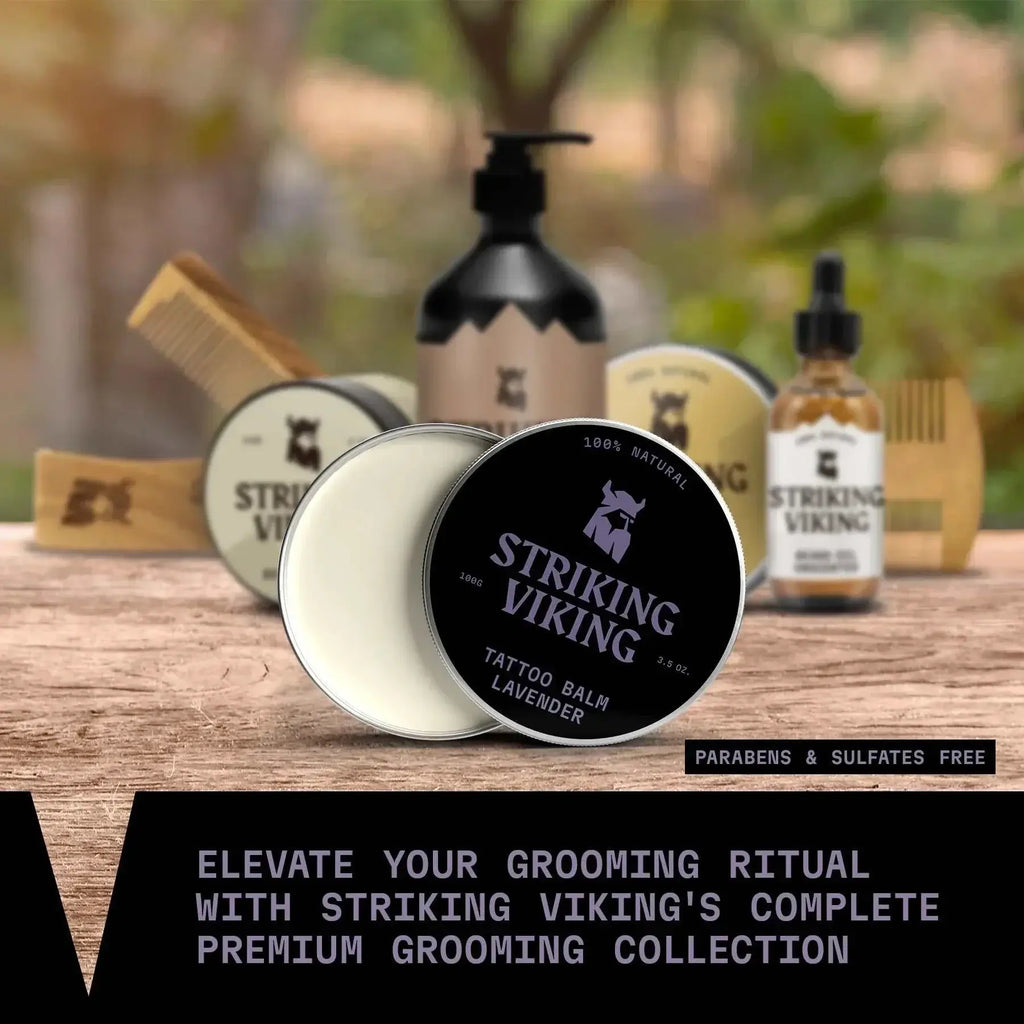 Tattoo Balm - Lavender by Striking Viking with botanical oils to enhance healing and preserve tattoo vibrancy.