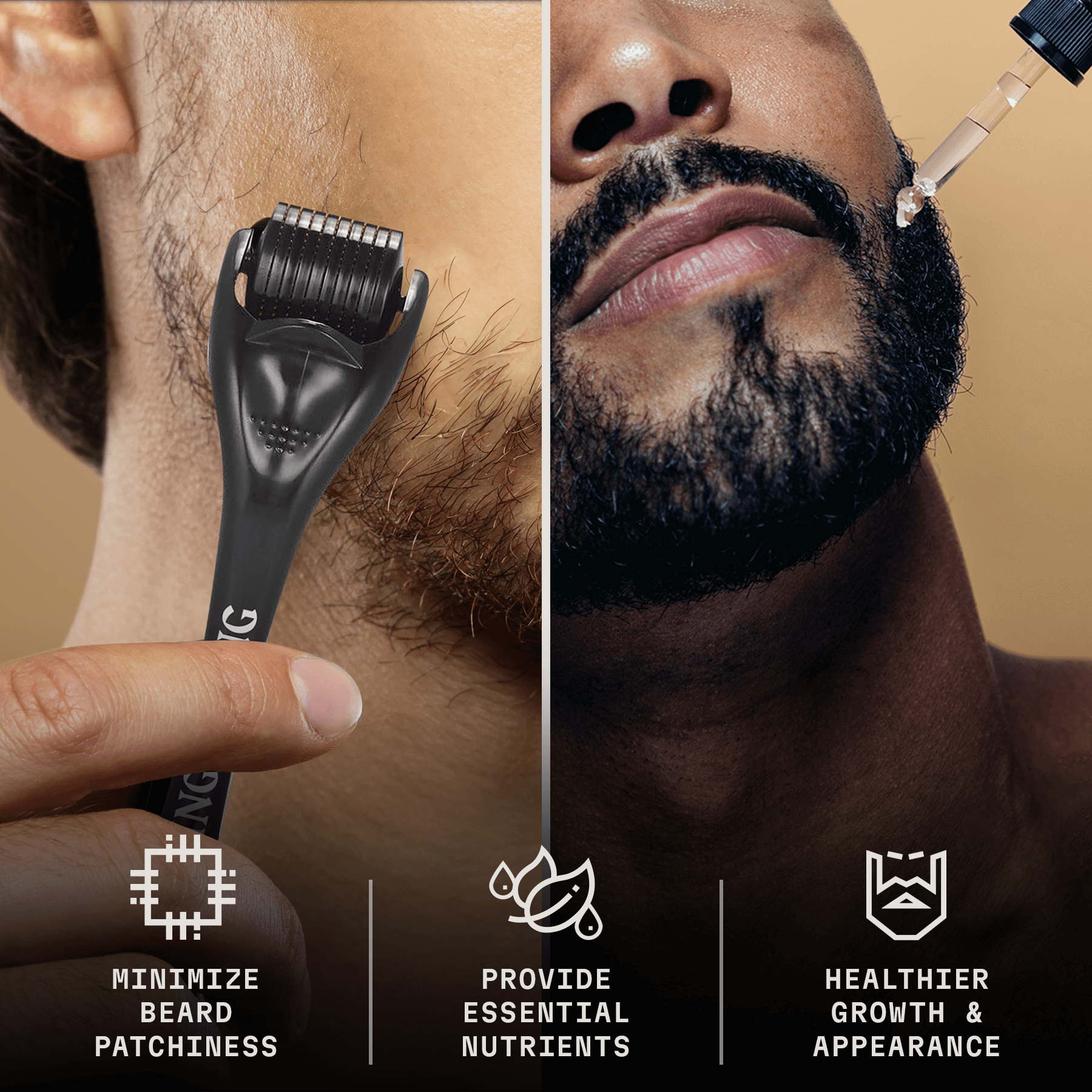 Beard Growth Kit with roller and serum for healthy beard development.