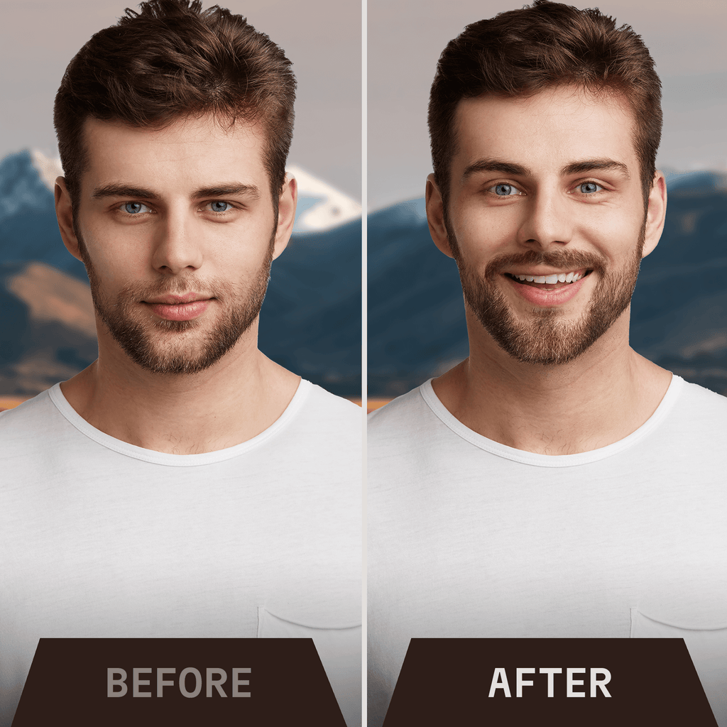 Beard Growth Kit showing before and after results with thicker, fuller beard.