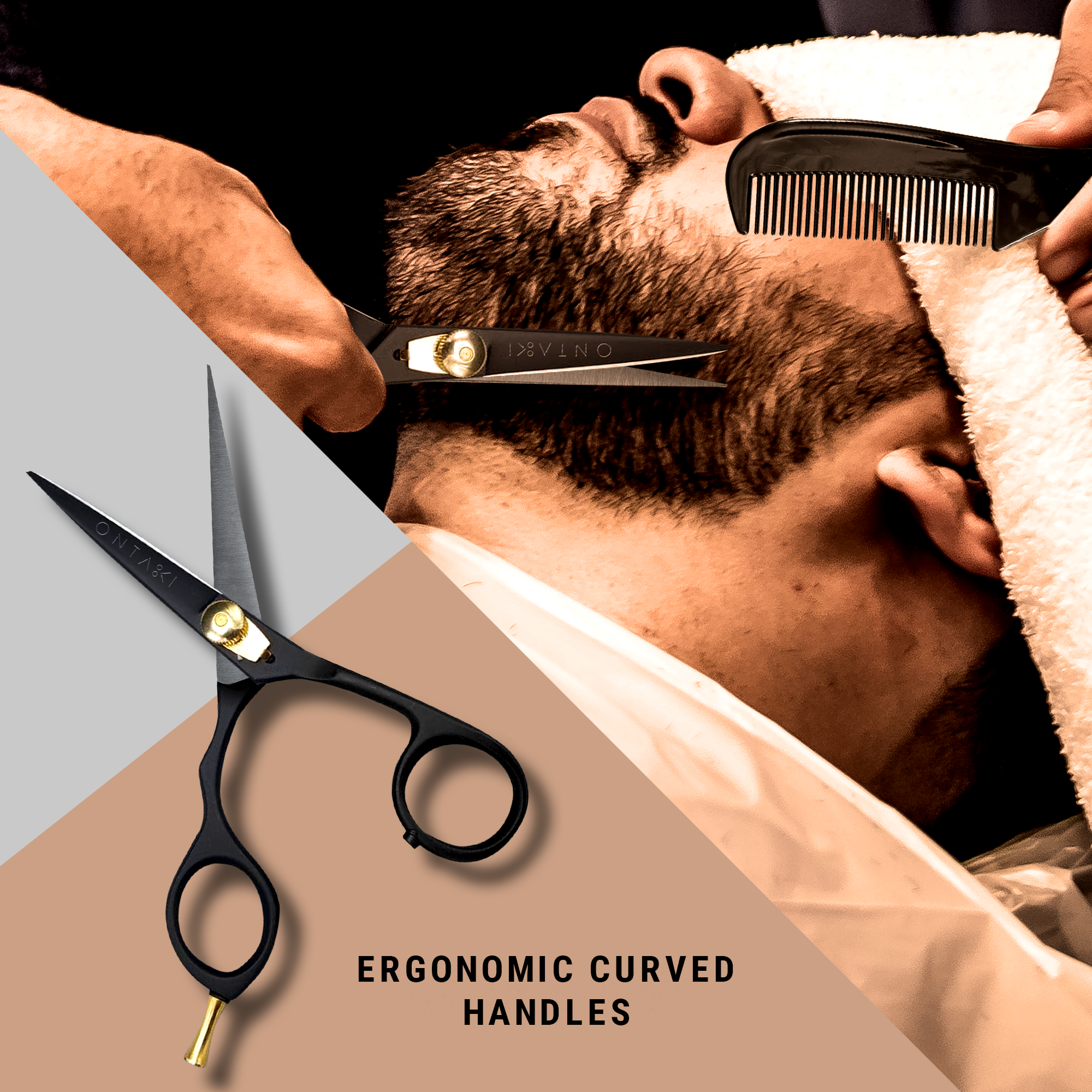 Japanese Steel Beard & Mustache Scissors (5.5") - Ergonomic Design, Black, Right Handed