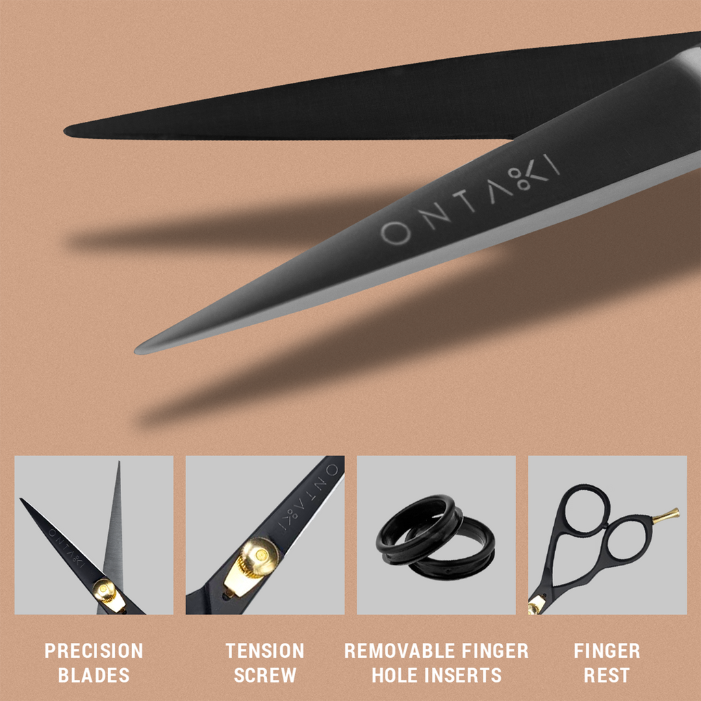 Japanese Steel Beard & Mustache Scissors (5.5") - Ergonomic Design, Black, Left Handed