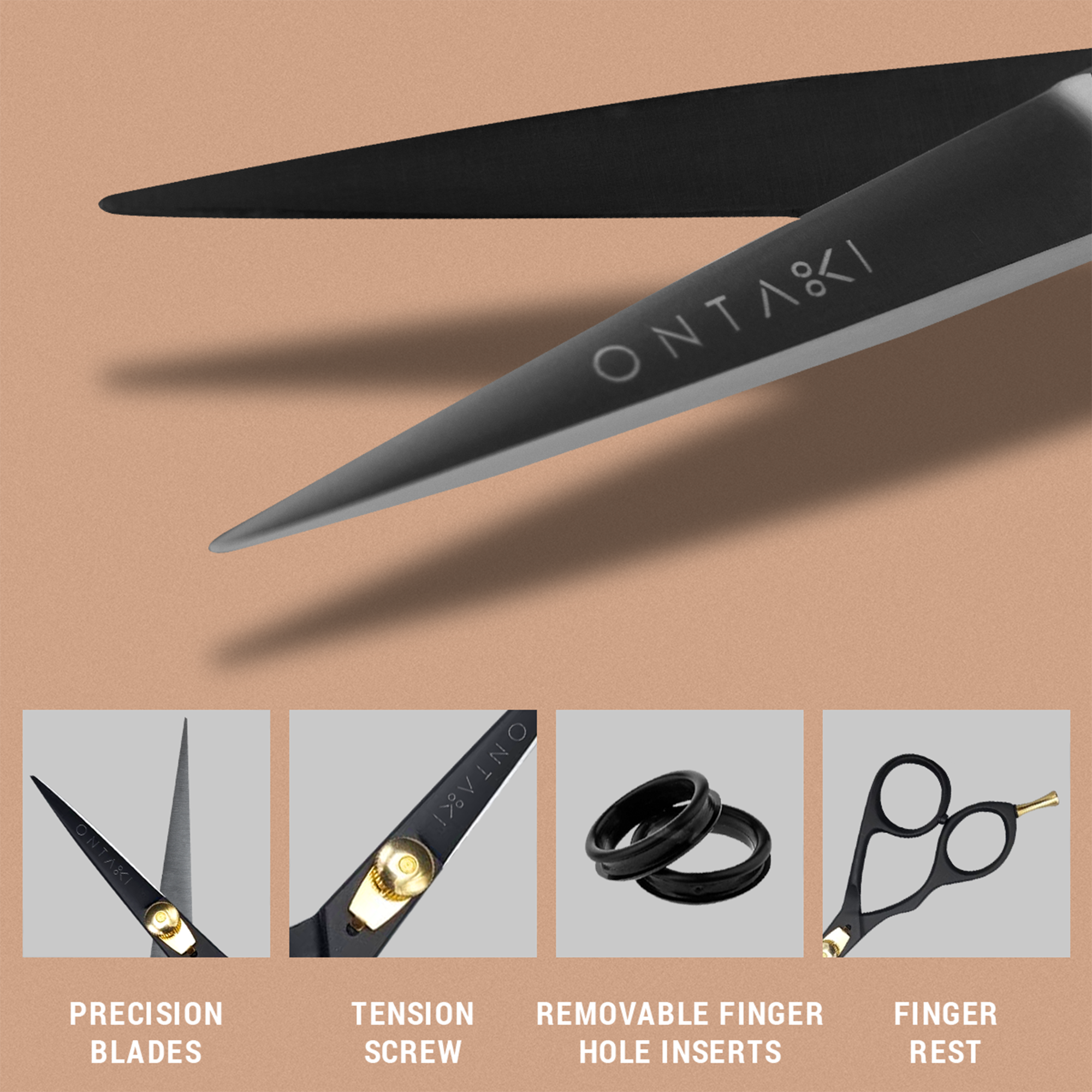 Japanese Steel Beard & Mustache Scissors (5.5") - Ergonomic Design, Black, Right Handed