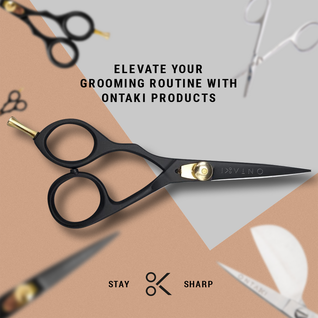 Japanese Steel Beard & Mustache Scissors (5.5") - Ergonomic Design, Black, Left Handed