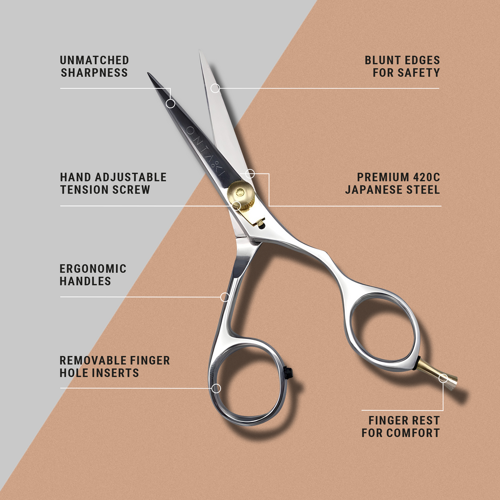 Japanese Steel Beard & Mustache Scissors (5.5") - Ergonomic Design, Silver, Left Handed