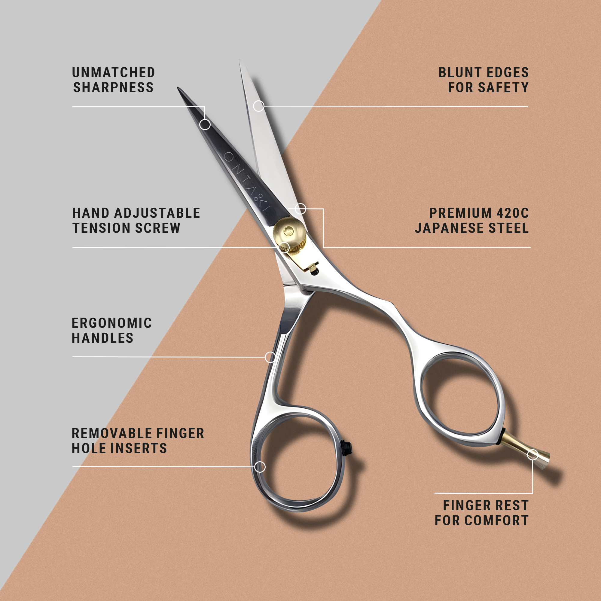 Japanese Steel Beard & Mustache Scissors (5.5") - Ergonomic Design, Silver, Left Handed