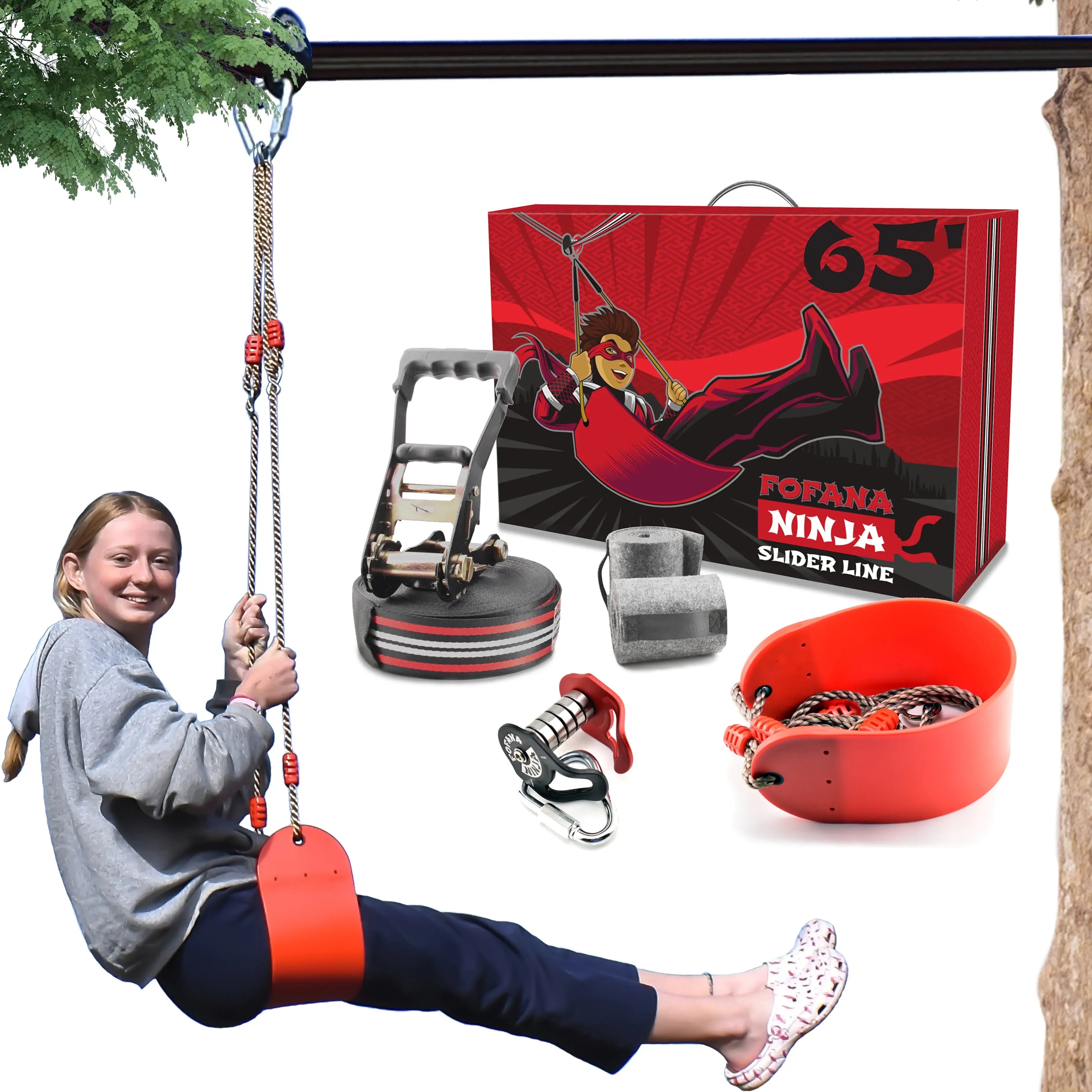 Fofana Ninja Slider Zipline Katrol Kit - 20m - 65Ft
