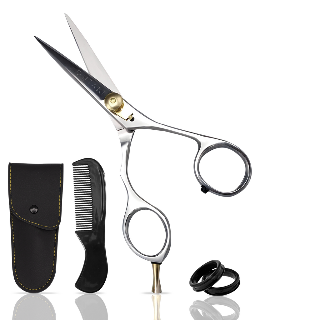 Japanese Steel Beard & Mustache Scissors (5.5") - Ergonomic Design, Silver, Left Handed