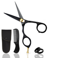 Japanese Steel Beard & Mustache Scissors (5.5") - Ergonomic Design, Black, Left Handed