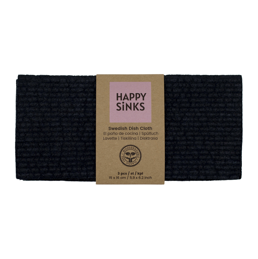 Happy Sinks Swedish Dishcloth Set - Black - 3pcs