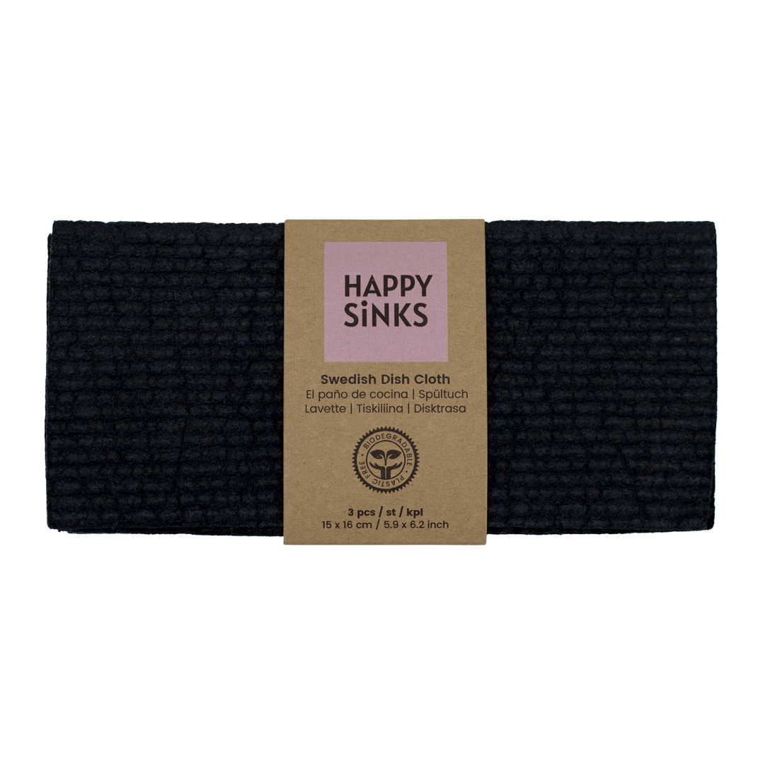 Happy Sinks Swedish Dishcloth Set - Black - 3pcs